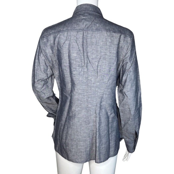 Ann Taylor Shirt Womens 4 Blue Sheen Linen Blend Neutral Basic Casual Minimalist - Picture 4 of 6